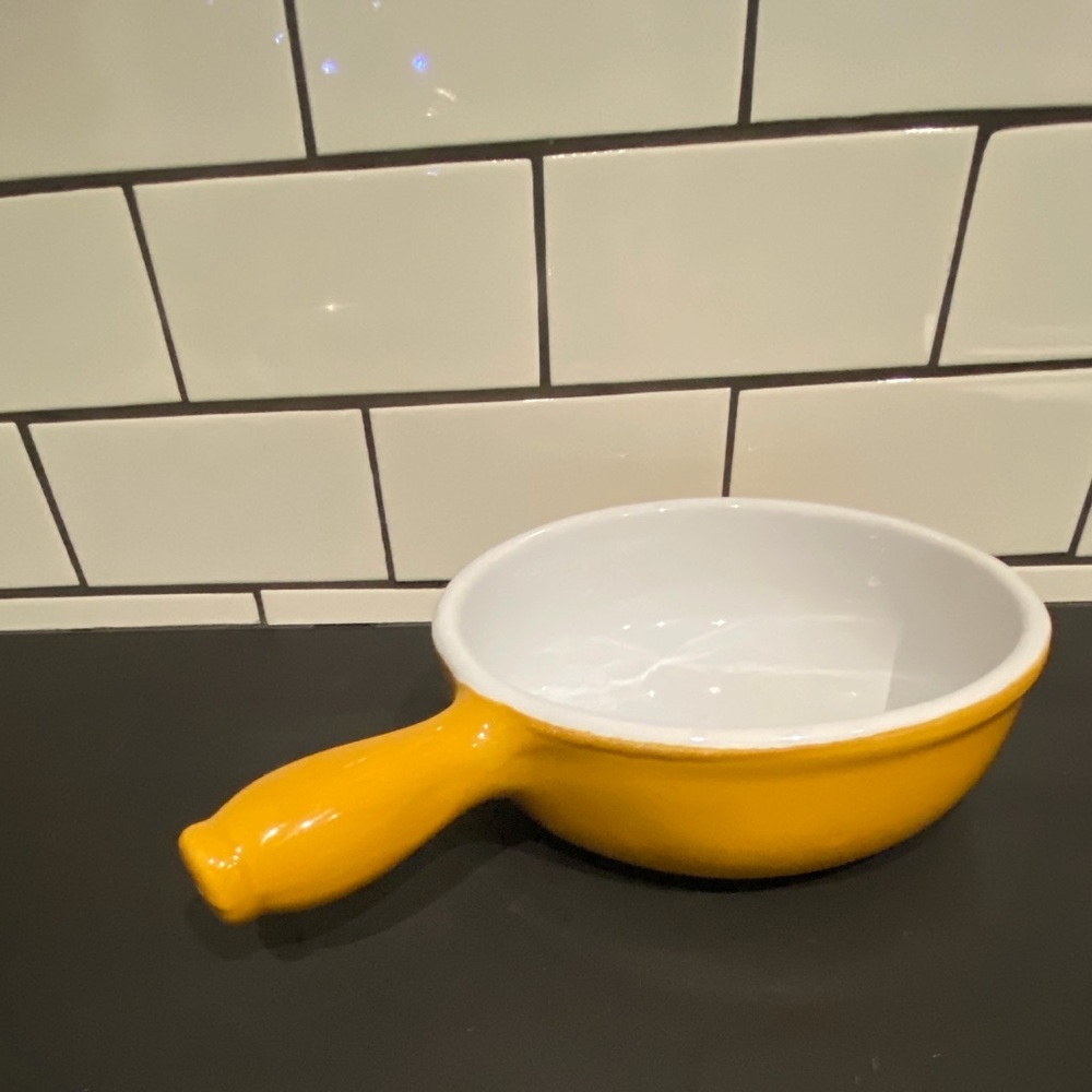 Vintage Emile Henry Yellow Enamelware Skillet France 29 17 - Home Kitchen